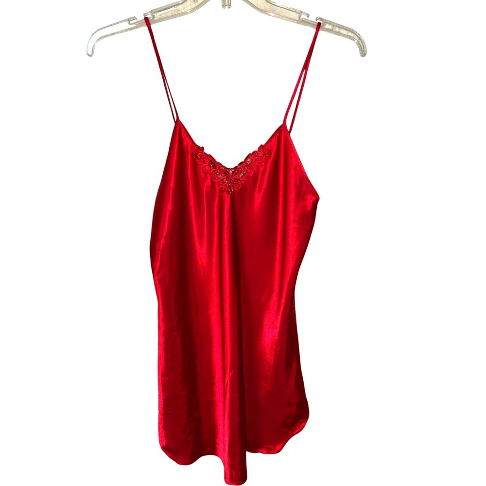 Vintage Intimate Affair Slip Dress Lingerie Small Red Satin Bead Valentine's Day